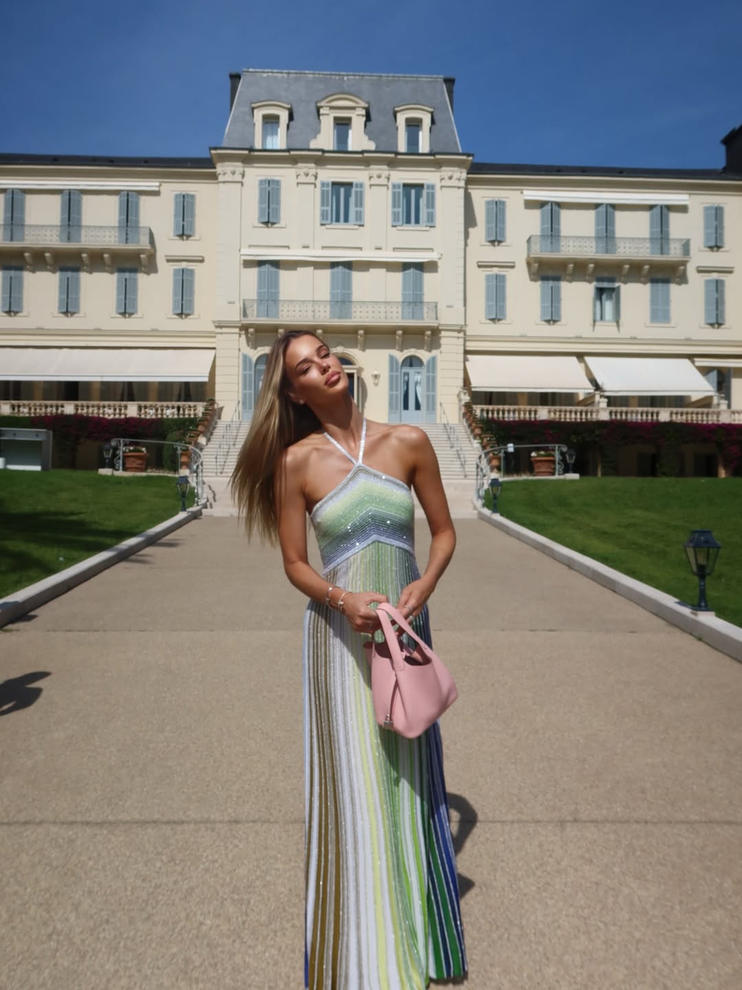 Kendall | Robe Longue dos Nu en Maille à Rayures Pailletées pour Femme