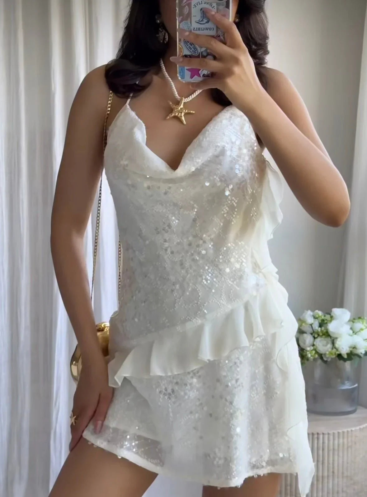 Adeline | Mini-Robe D'Été à Sequins Sans Manches pour Femmes