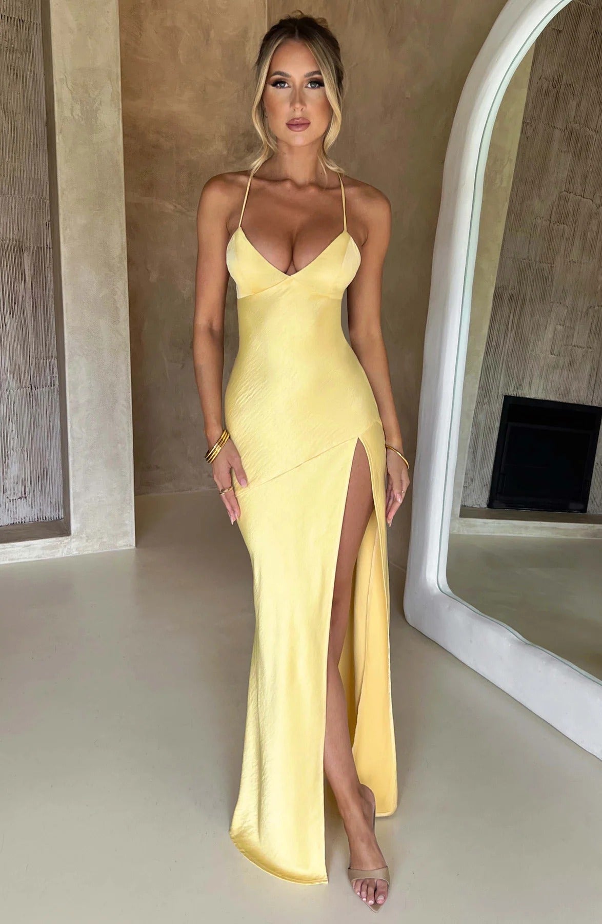 Adriana | Robe Longue en Soie Fendue Sans Manches de Mariage pour Femme