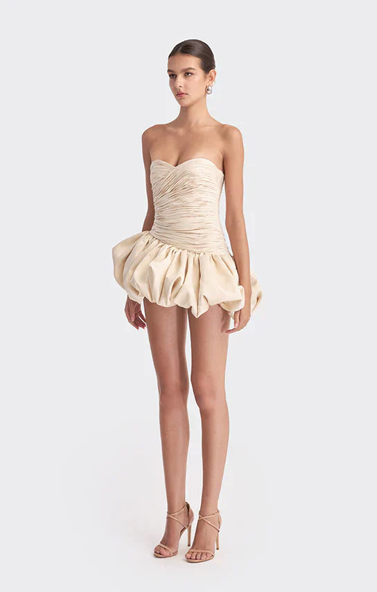 Alia | Mini Robe de Cocktail Drapée Bouffante Sans Bretelles pour Femme