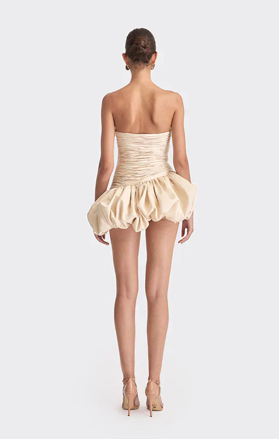 Alia | Mini Robe de Cocktail Drapée Bouffante Sans Bretelles pour Femme