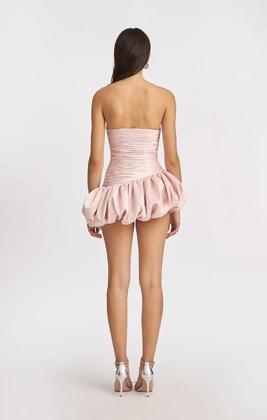 Alia | Mini Robe de Cocktail Drapée Bouffante Sans Bretelles pour Femme