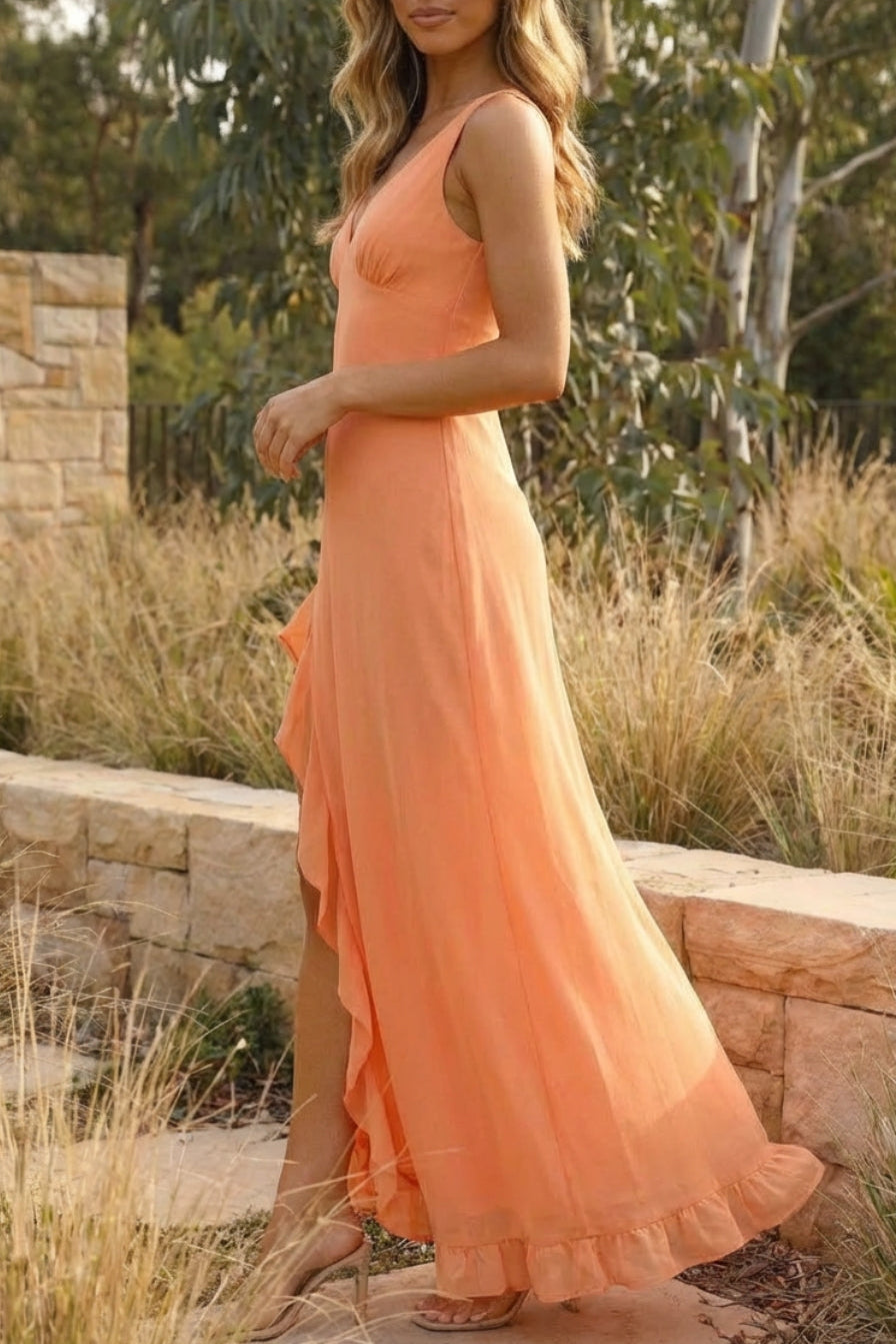 Alora | Robe Longue D'Été Sans Manches à Col en V pour Invitée de Mariage