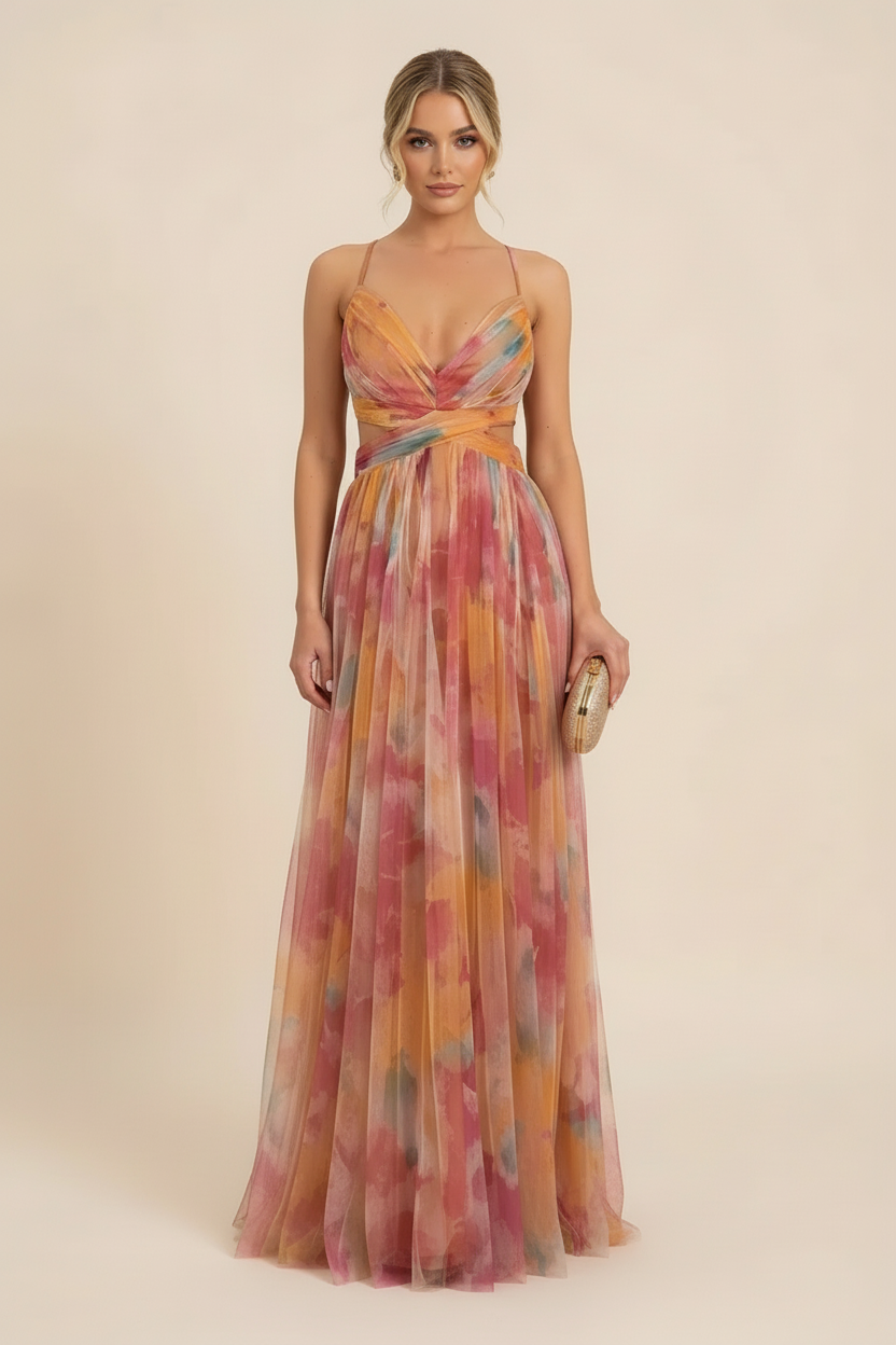Angela | Robe D'Invitée de Mariage Longue Romantique Sans Manches pour Femme