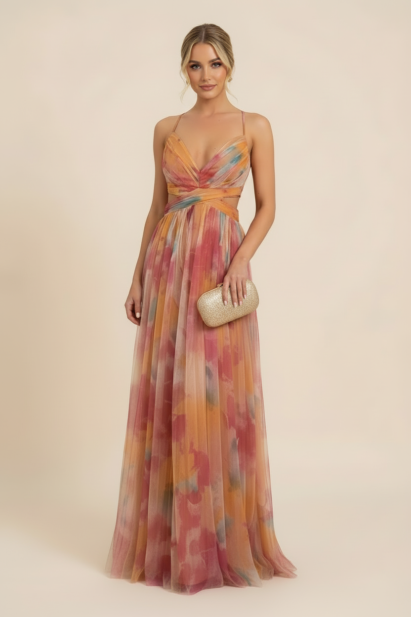 Angela | Robe D'Invitée de Mariage Longue Romantique Sans Manches pour Femme