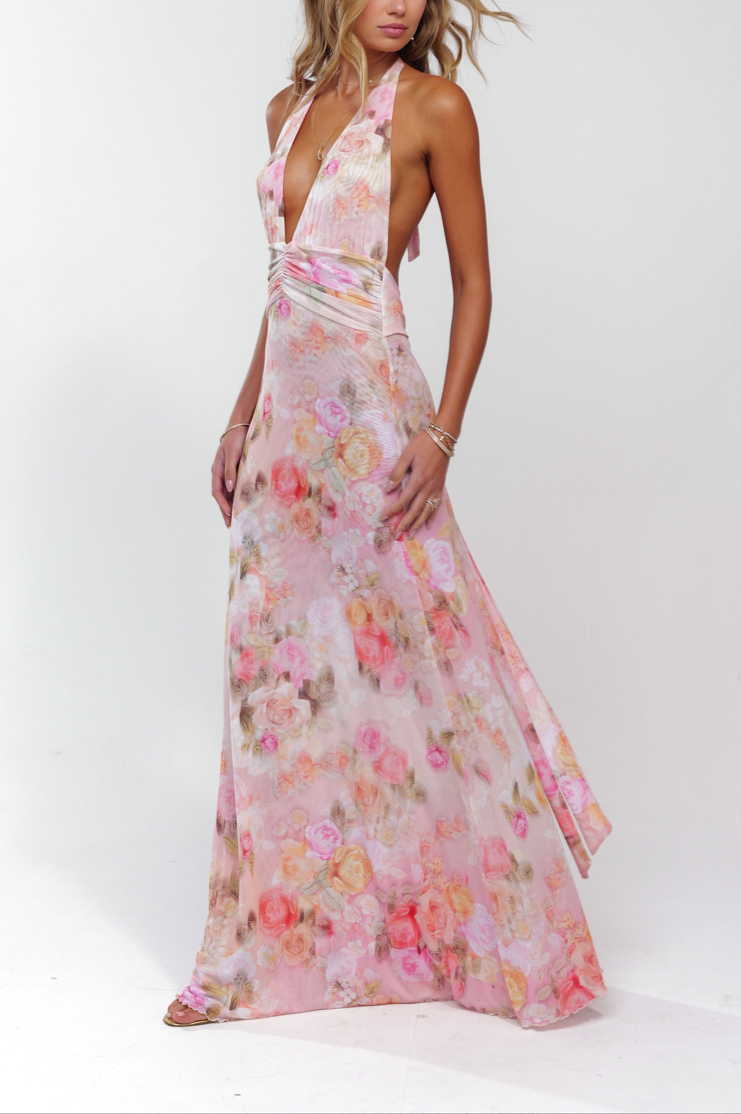 Ariadne | Robe Maxi Fleurie à Décolleté en V Profond pour Invitée de Mariage