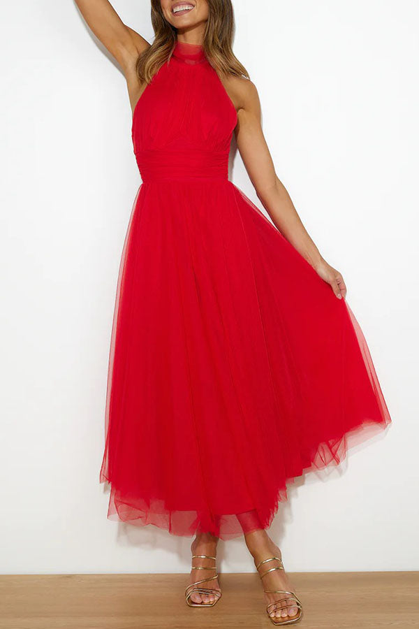 Aylin | Robe de Bal Midi dos Nu Sans Manches pour Femme