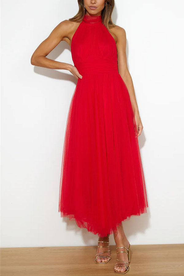 Aylin | Robe de Bal Midi dos Nu Sans Manches pour Femme