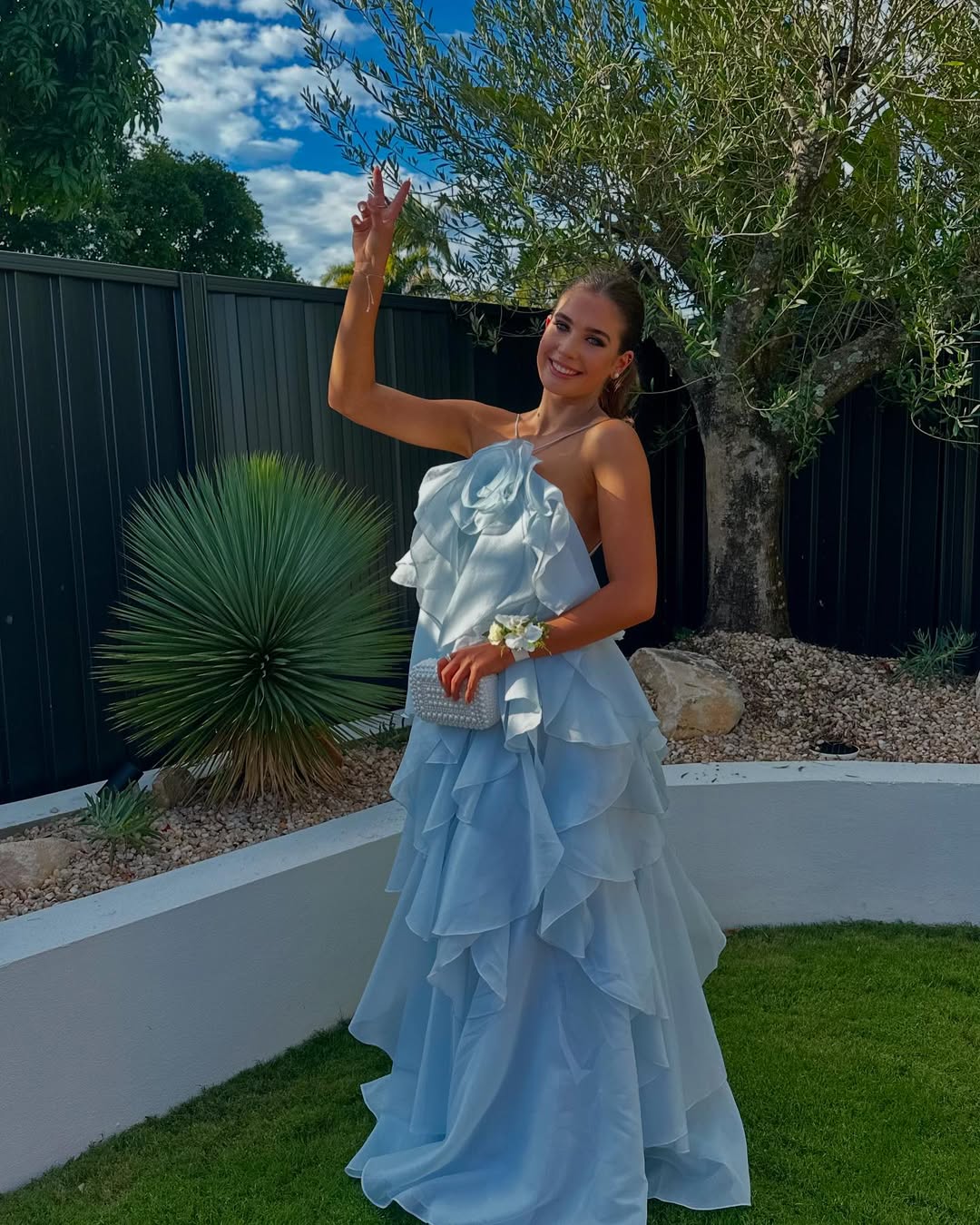 Bellina | Robe Longue de Bal à Volants Superposés Sans Manches