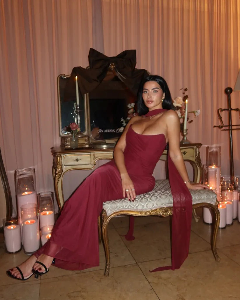 Bindi | Robe Longue Bustier pour Invitée de Mariage Avec Écharpe pour Femme