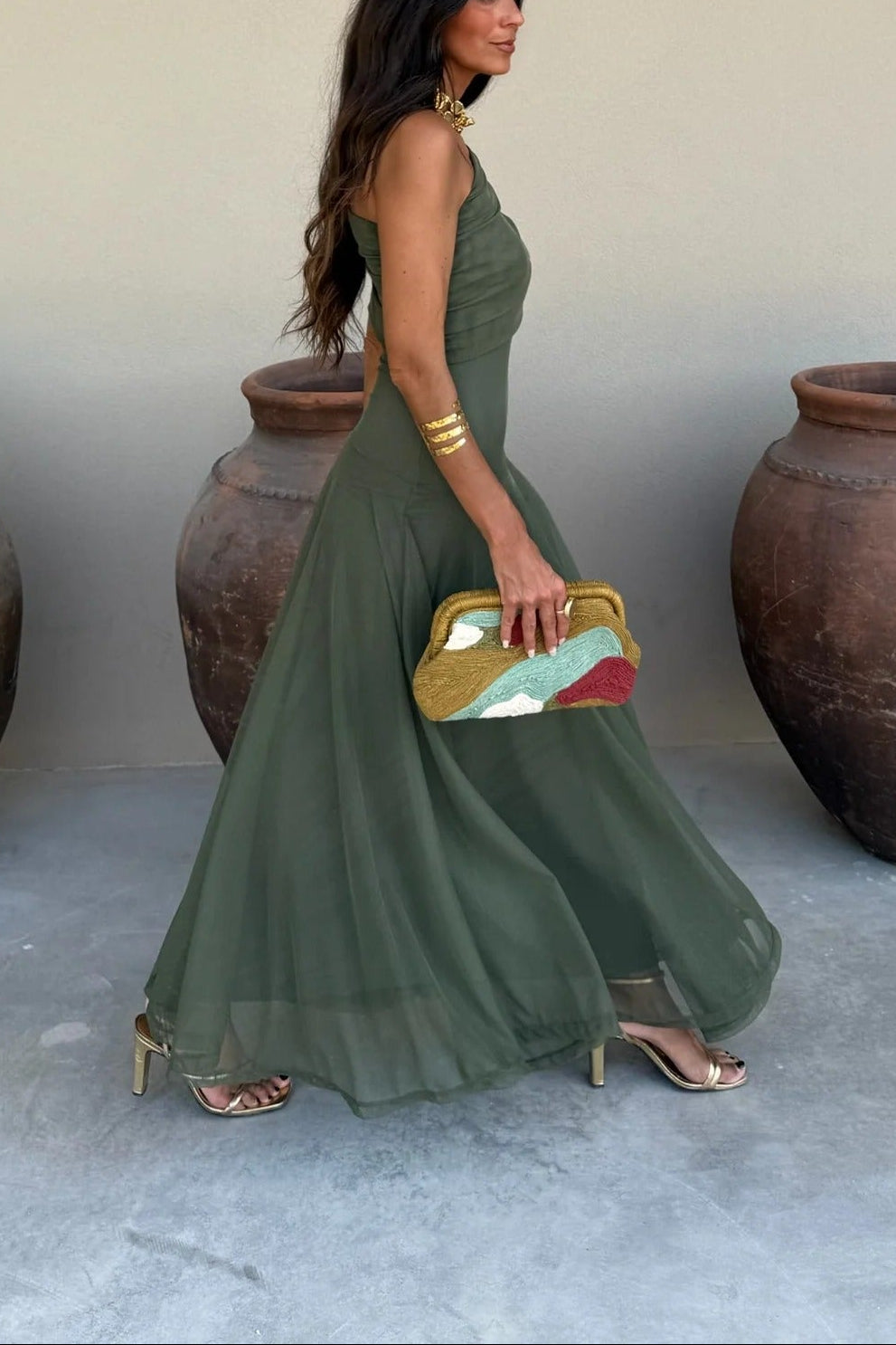 Brittany | Robe Longue D'Été à une Épaule en Mesh pour Femme