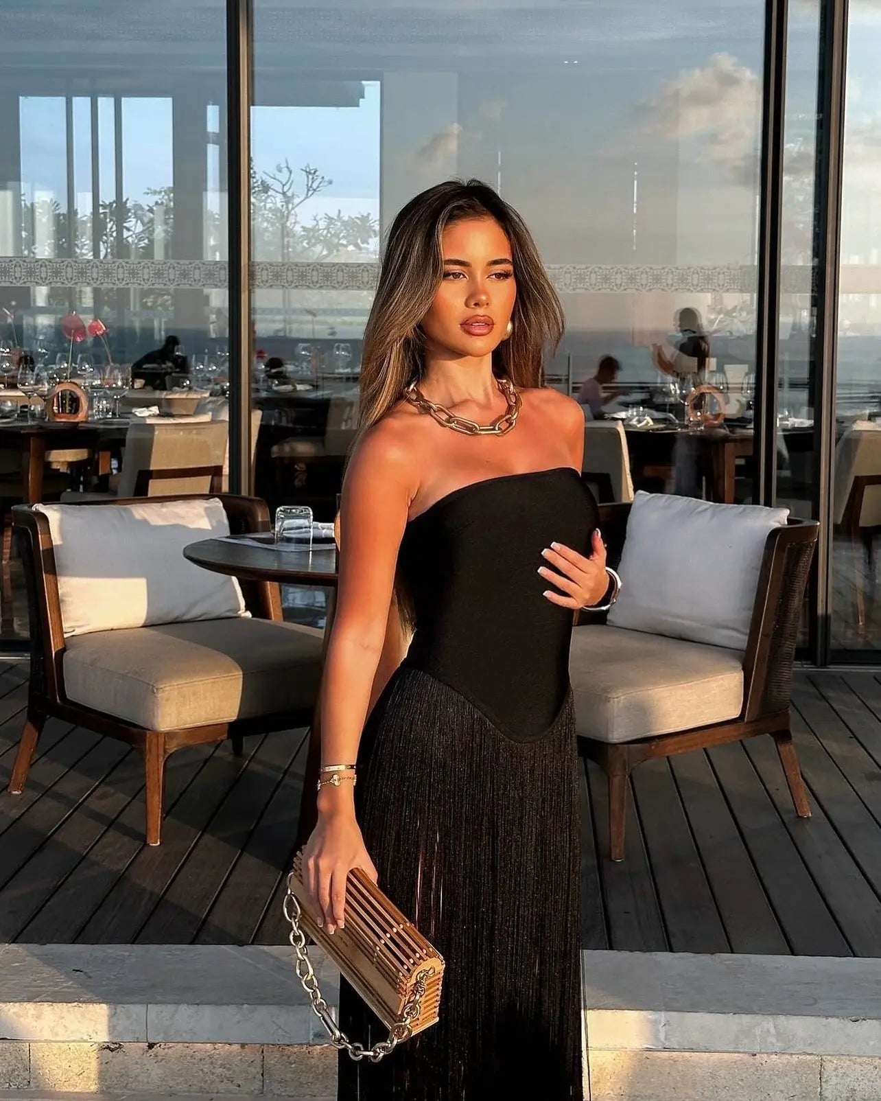 Brynn | Robe D'Été Bustier Bandage à Panneaux de Franges pour Femme
