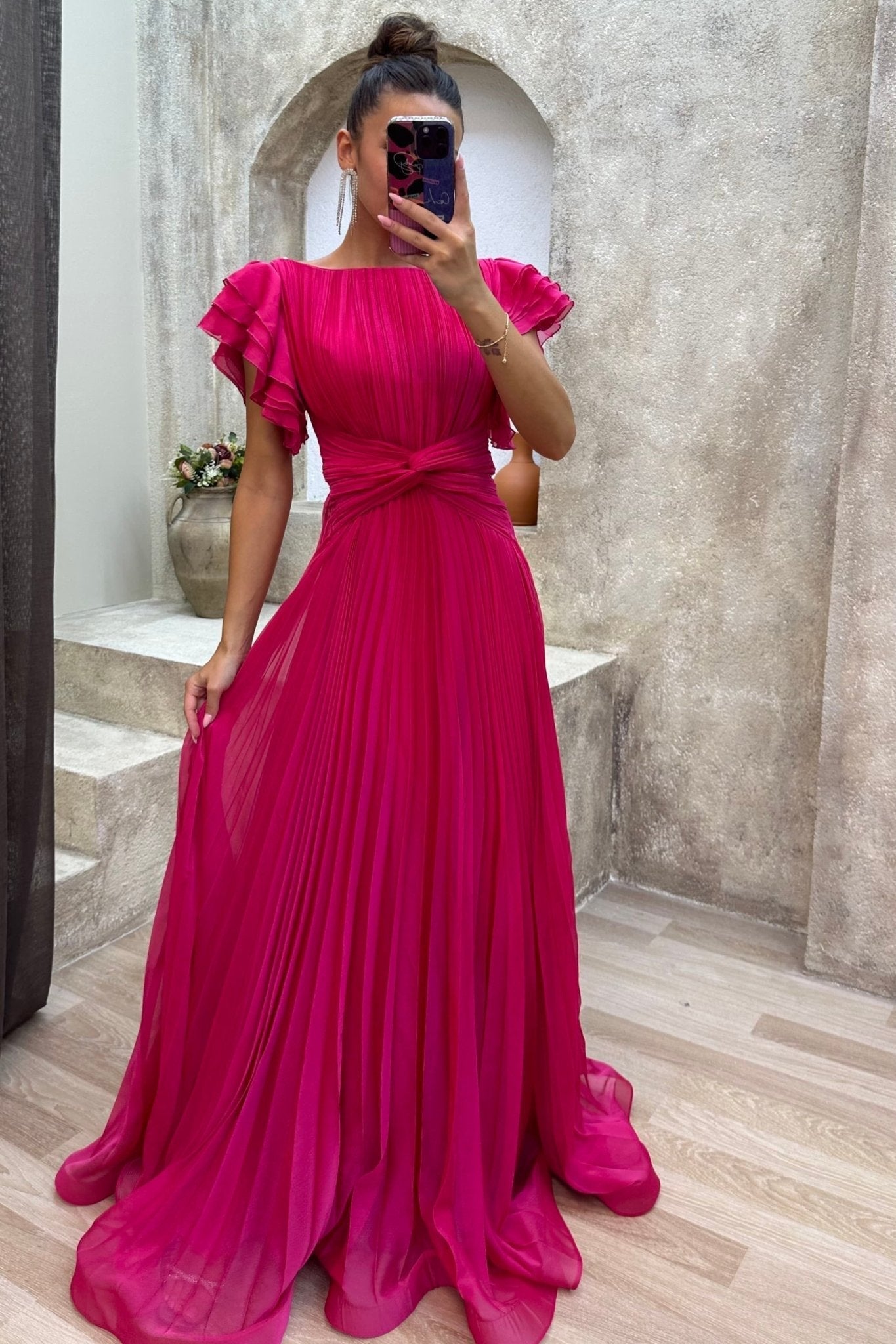 Calista | Robe Longue Plissée D'Invitée de Mariage pour Femme