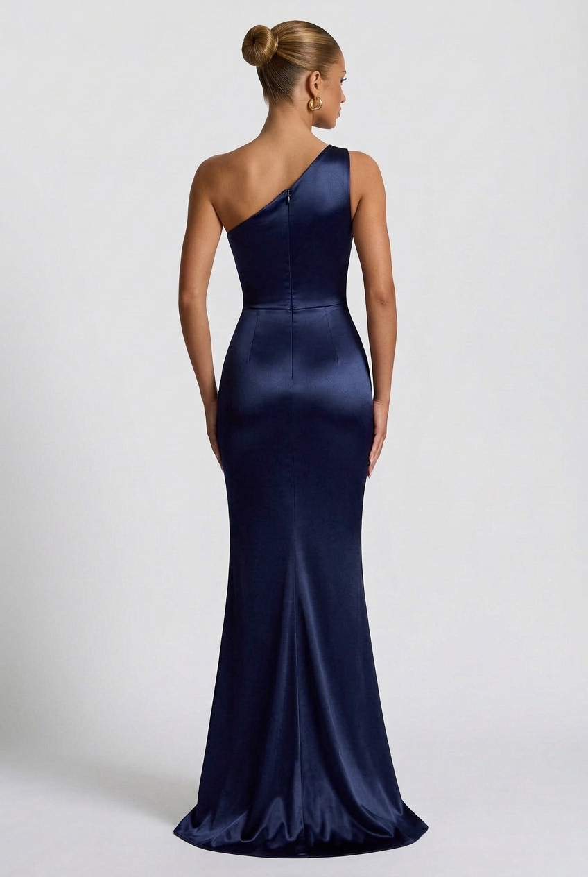 Daphne | Robe de Bal Maxi en Satin à une Épaule Avec Fente pour Femme