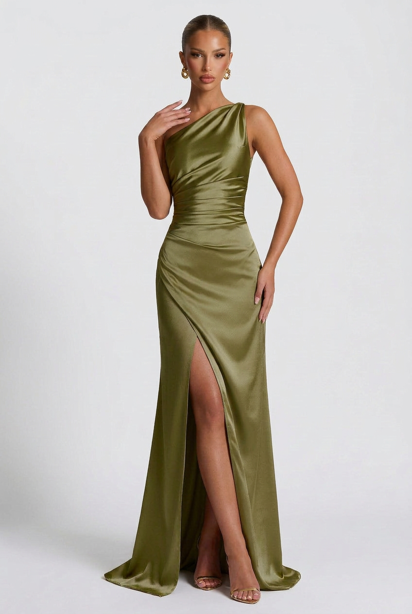 Daphne | Robe de Bal Maxi en Satin à une Épaule Avec Fente pour Femme