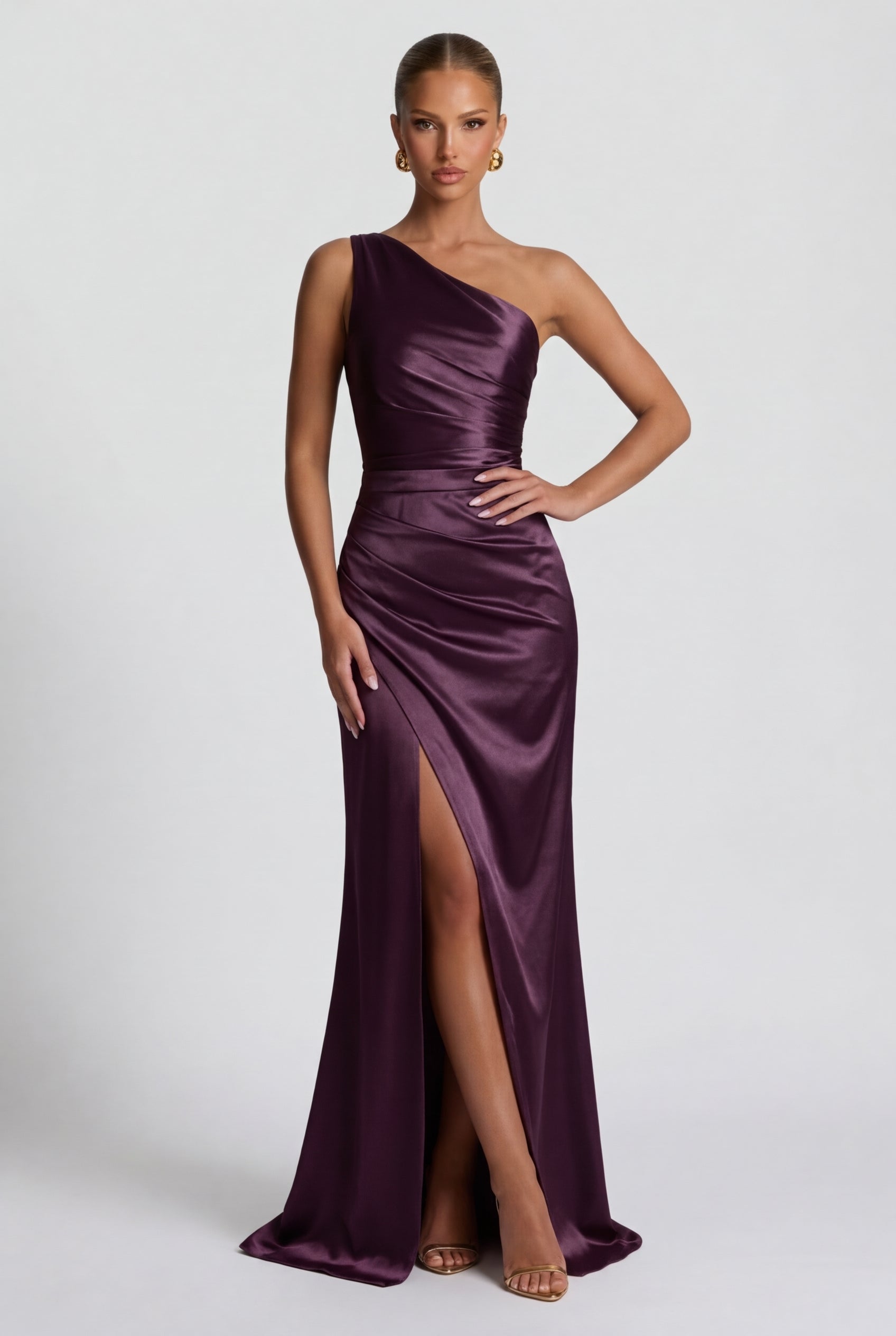 Daphne | Robe de Bal Maxi en Satin à une Épaule Avec Fente pour Femme