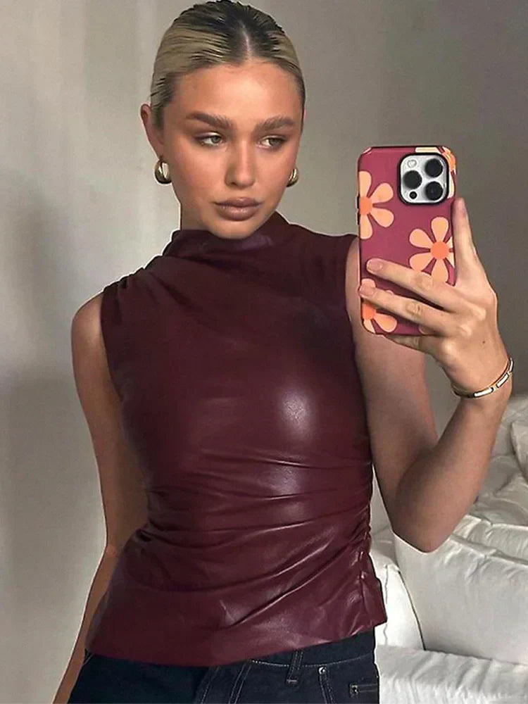 Donna | Haut Sans Manches en Cuir Vegan pour Femme
