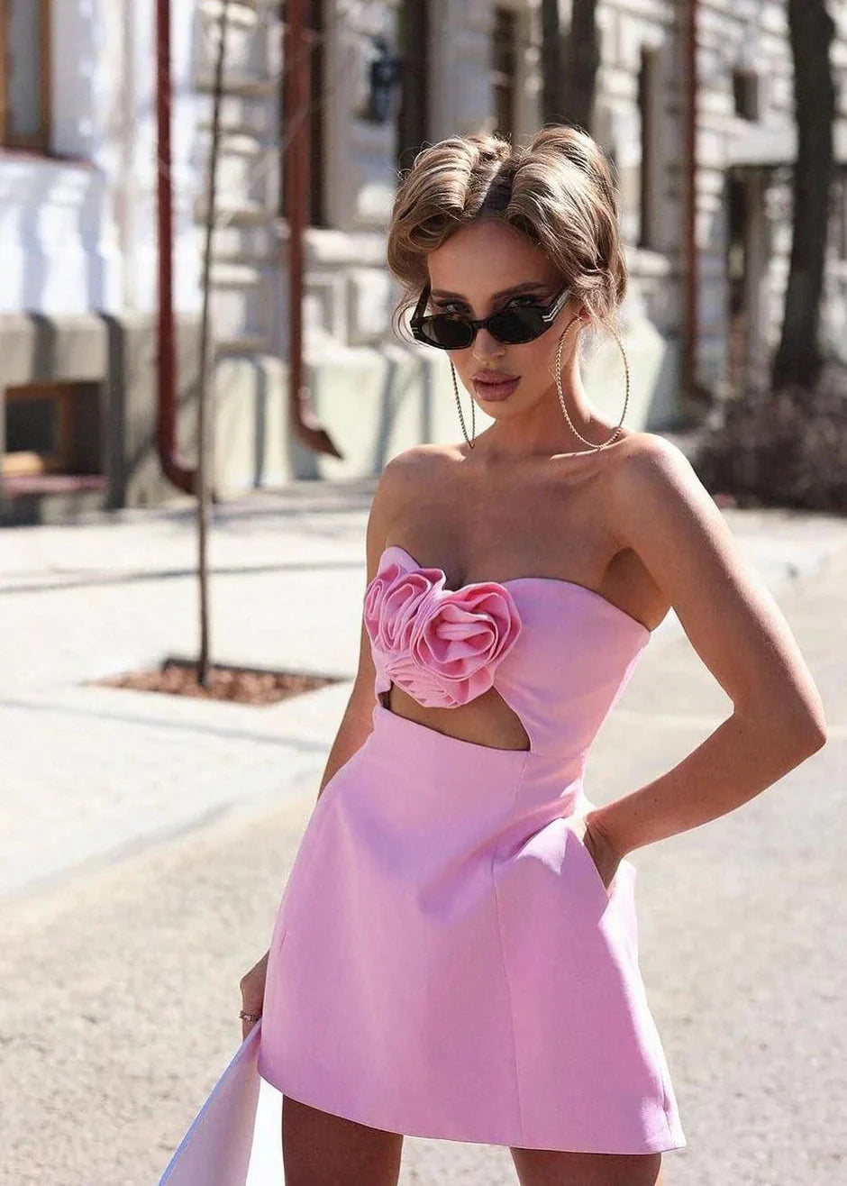 Elspeth | Robe de Cocktail Courte Bustier à Fleurs pour Femme