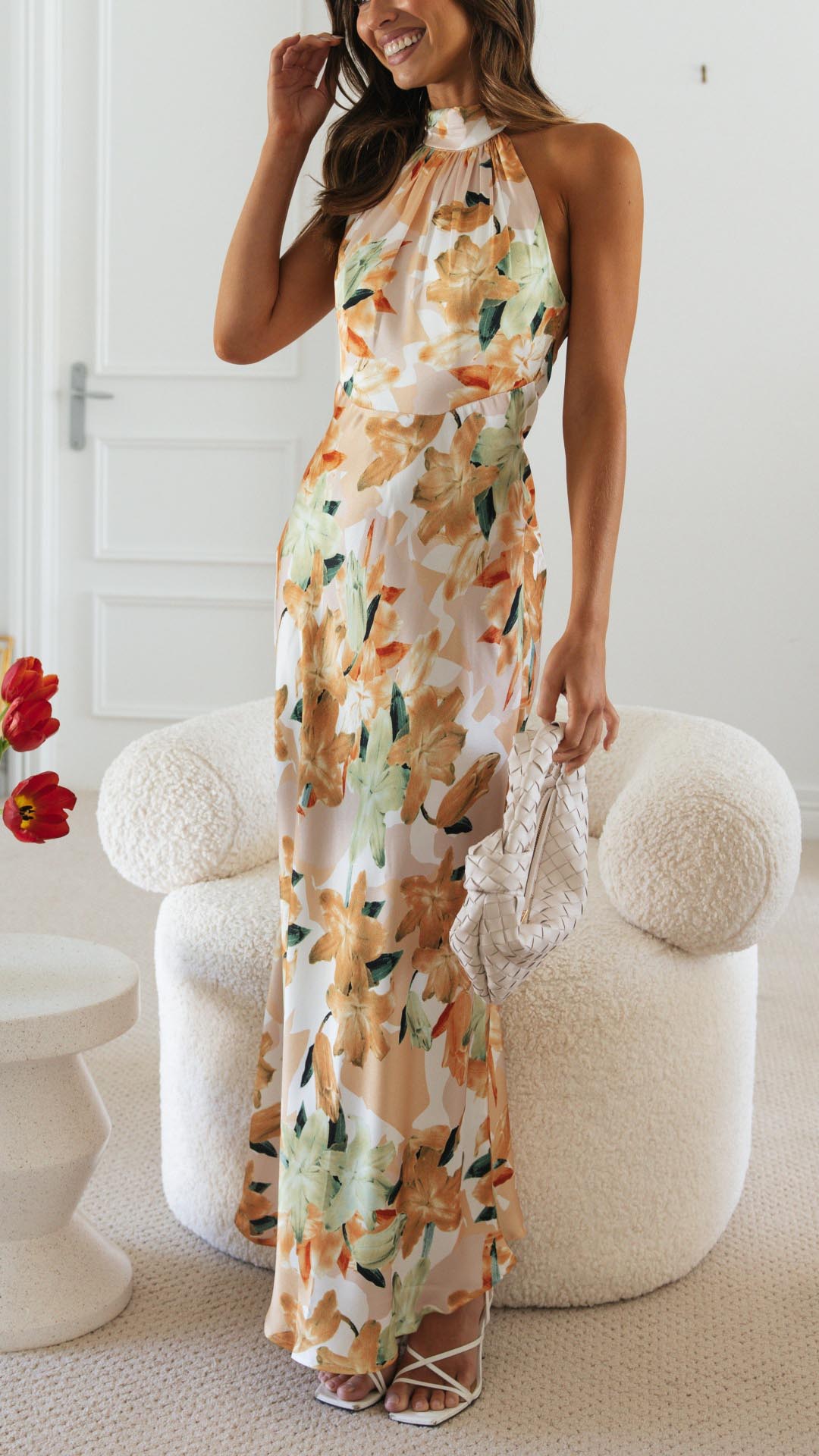 Ember | Robe Longue Florale dos Nu à Licou pour Femme