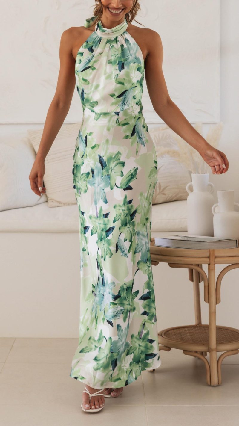 Ember | Robe Longue Florale dos Nu à Licou pour Femme