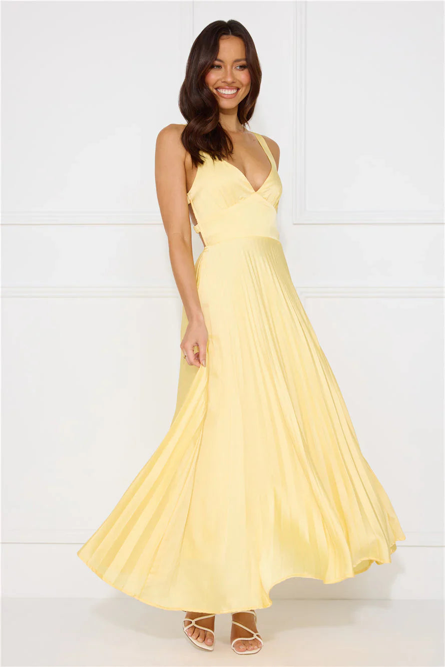 Erica | Robe Longue Plissée Sans Manches pour Invitée de Mariage