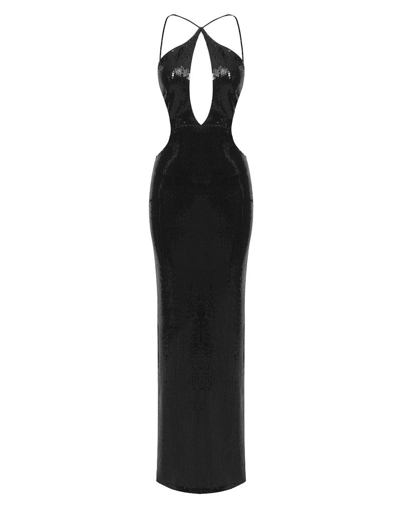 Evelynn | Robe Longue dos Nu à Séquins Avec Découpe Centrale pour Femme