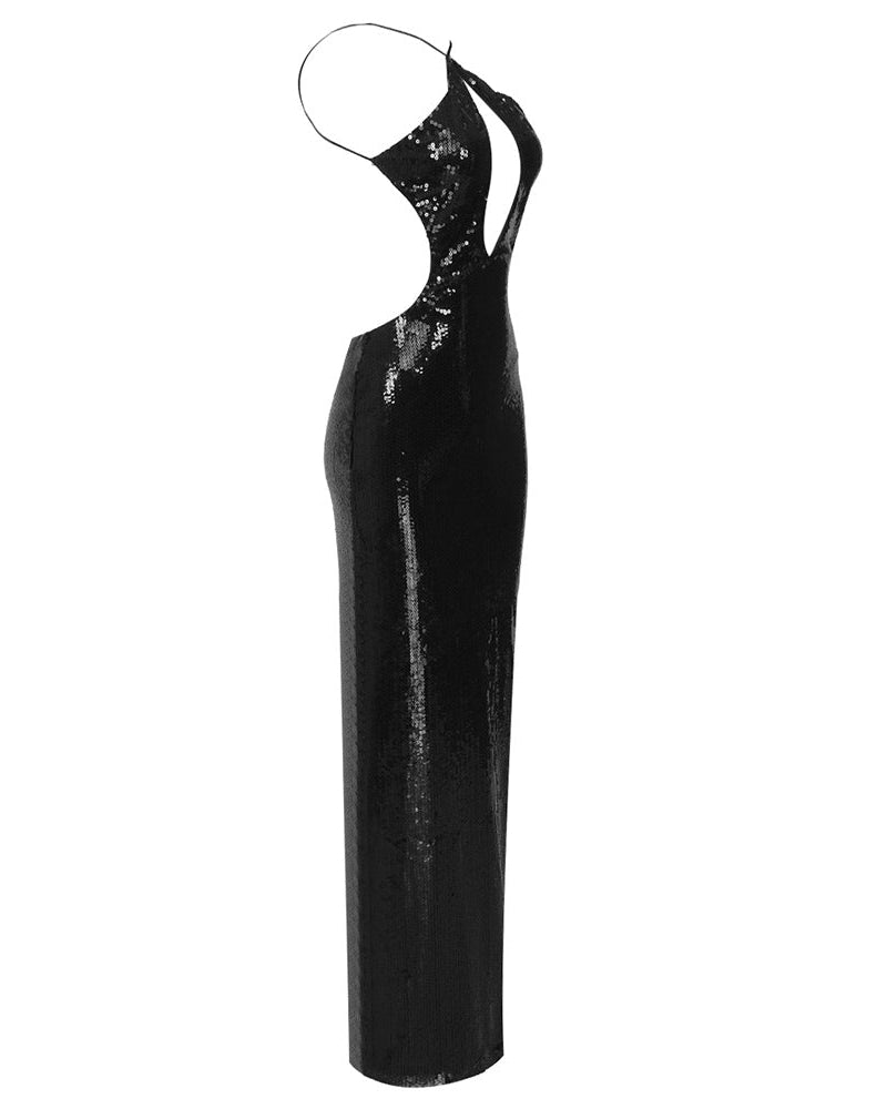 Evelynn | Robe Longue dos Nu à Séquins Avec Découpe Centrale pour Femme