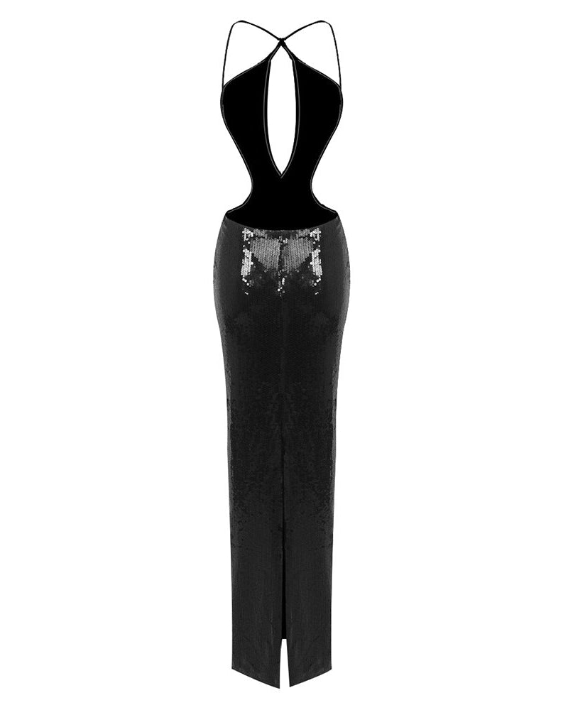 Evelynn | Robe Longue dos Nu à Séquins Avec Découpe Centrale pour Femme