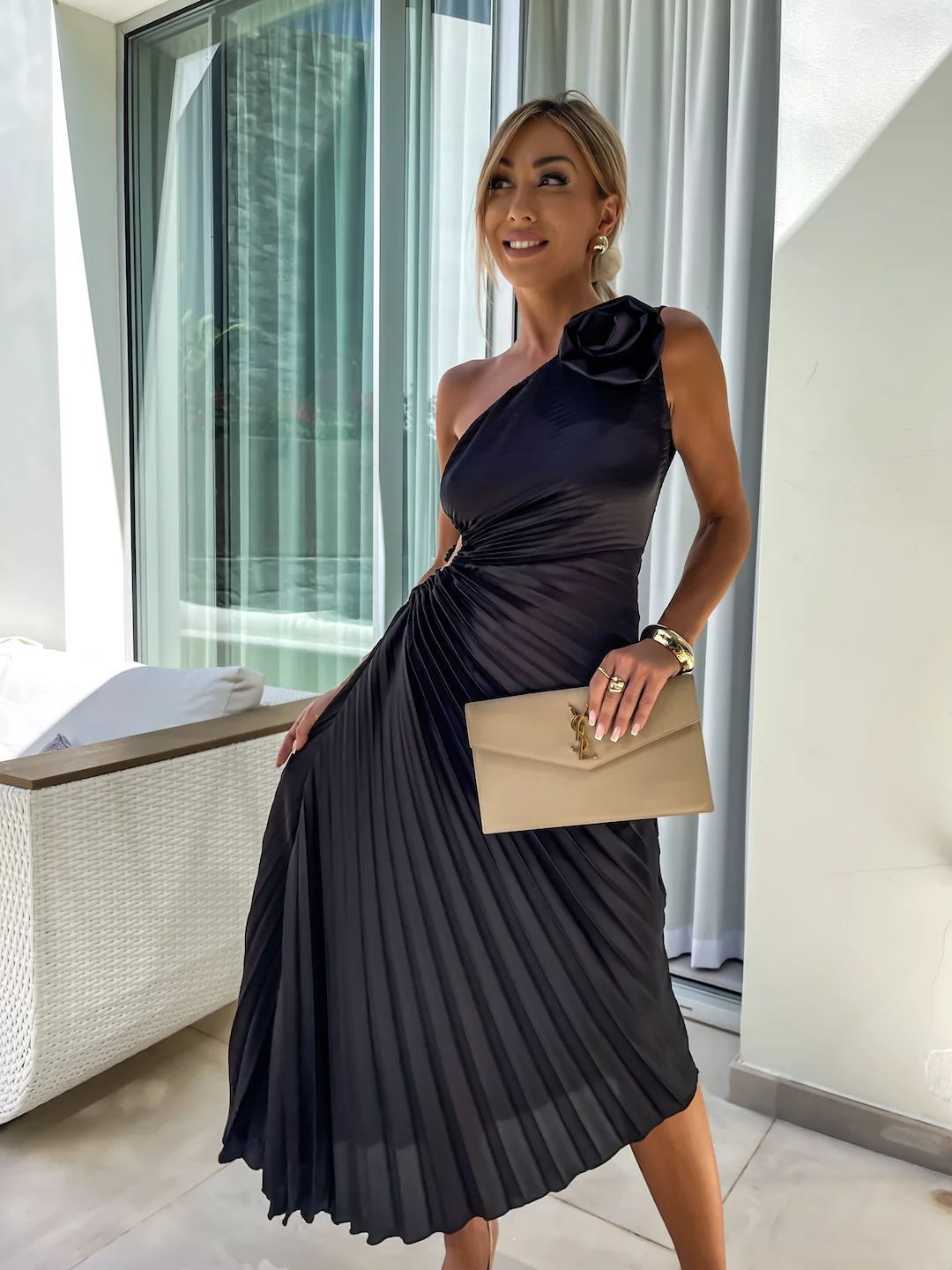 Felicity | Robe Longue Plissée à une Épaule pour Invitée de Mariage