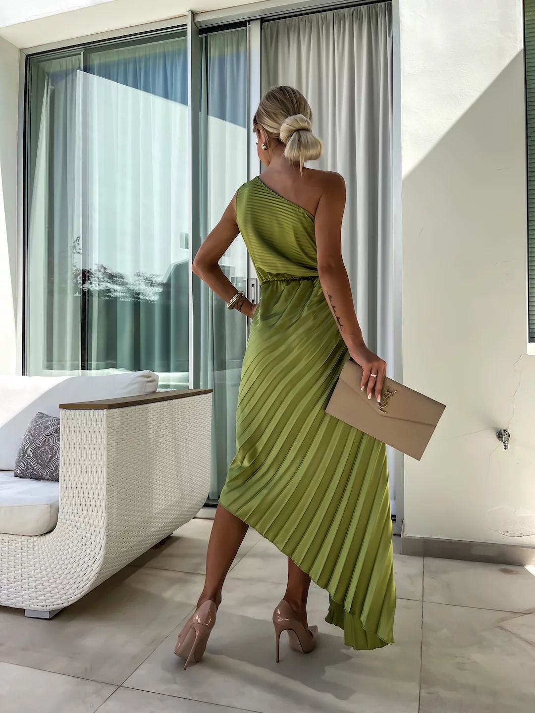 Felicity | Robe Longue Plissée à une Épaule pour Invitée de Mariage