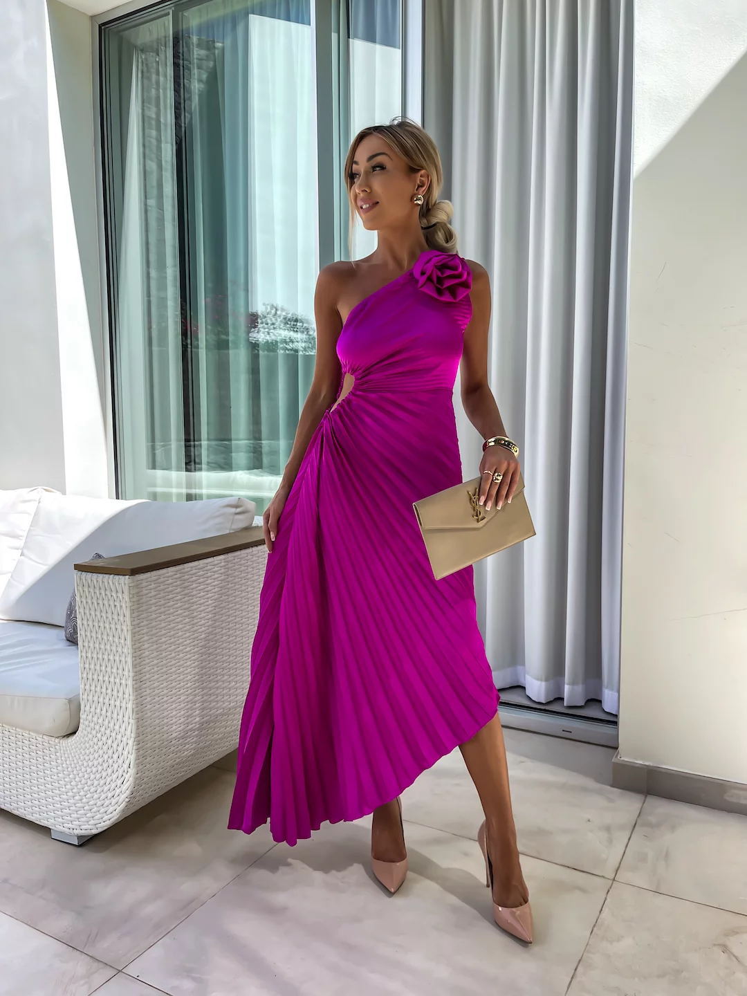 Felicity | Robe Longue Plissée à une Épaule de Mariage pour Femme