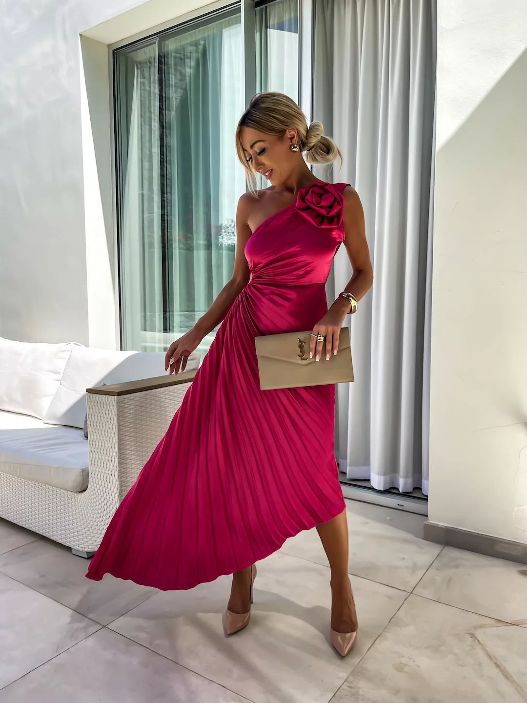 Felicity | Robe Longue Plissée à une Épaule de Mariage pour Femme