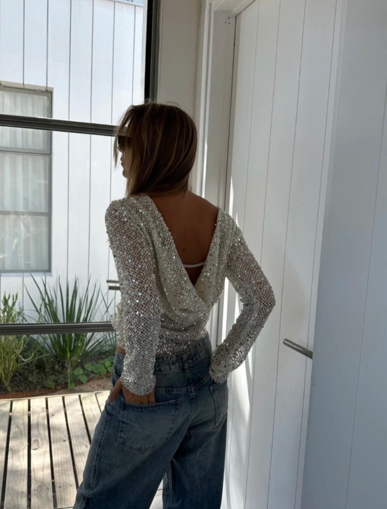Grace | Crop Top dos Nu en Mesh à Paillettes pour Femme