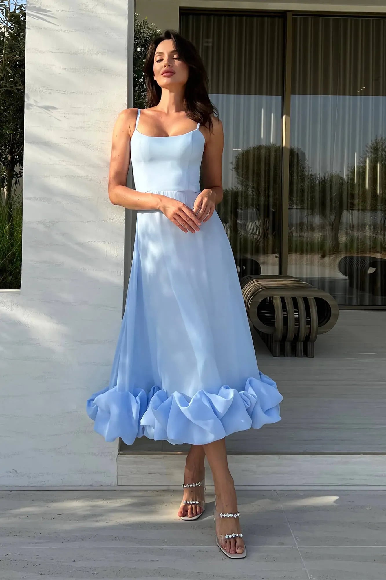 Heather | Robe de Bal Midi Évasée Sans Manches pour Femme