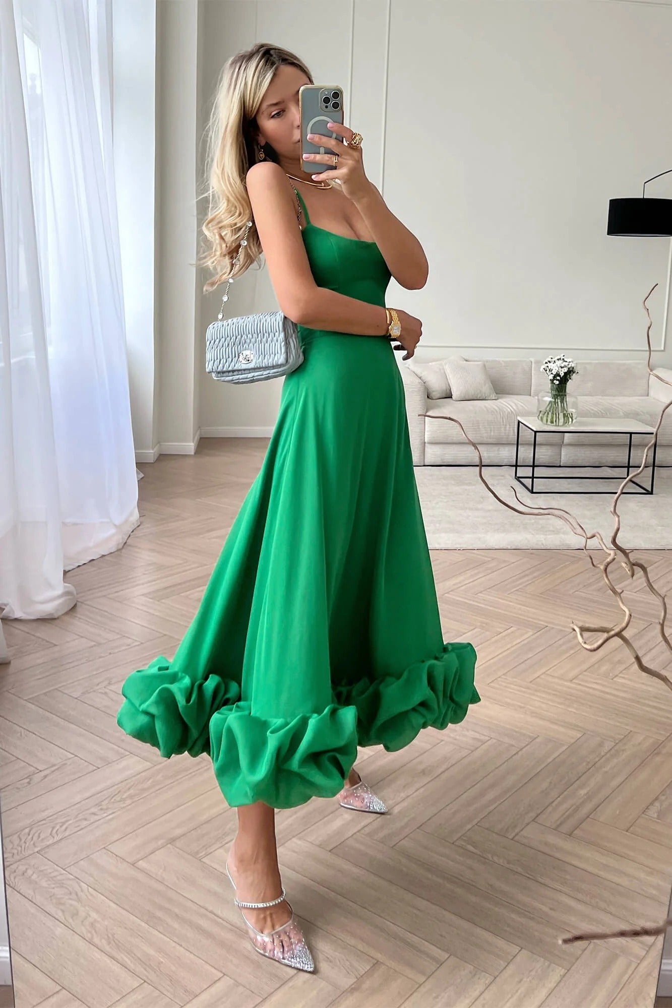 Heather | Robe de Bal Midi Évasée Sans Manches pour Femme