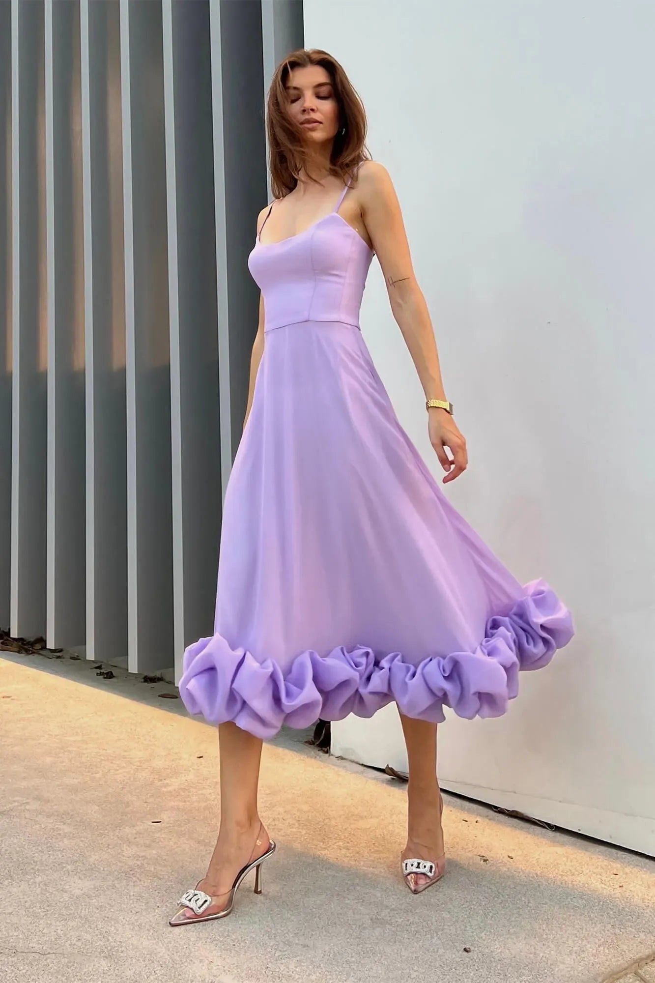 Heather | Robe de Bal Midi Évasée Sans Manches pour Femme