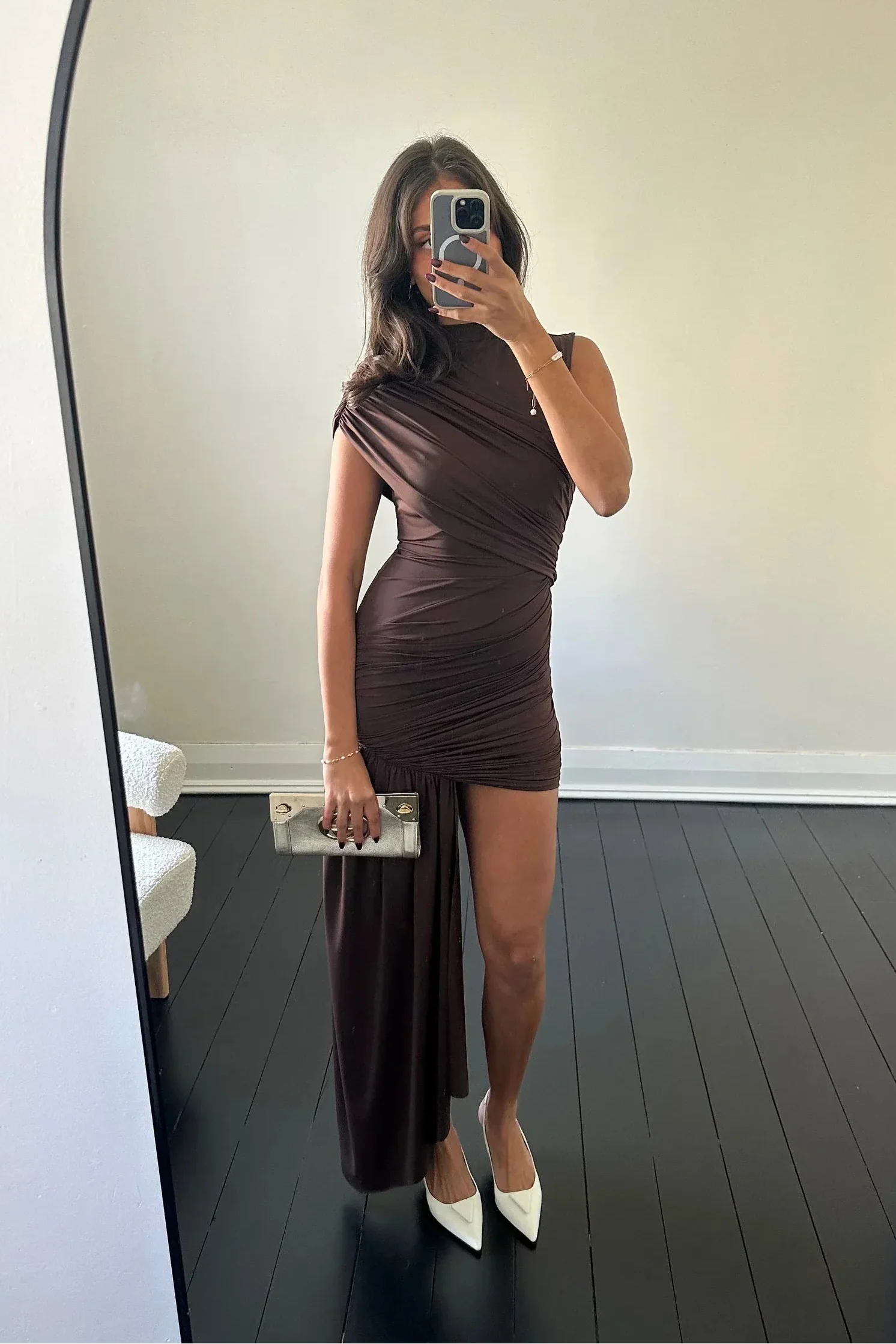Jenna | Robe de Cocktail Courte Drapée à Fronces et Col Montant pour Femme