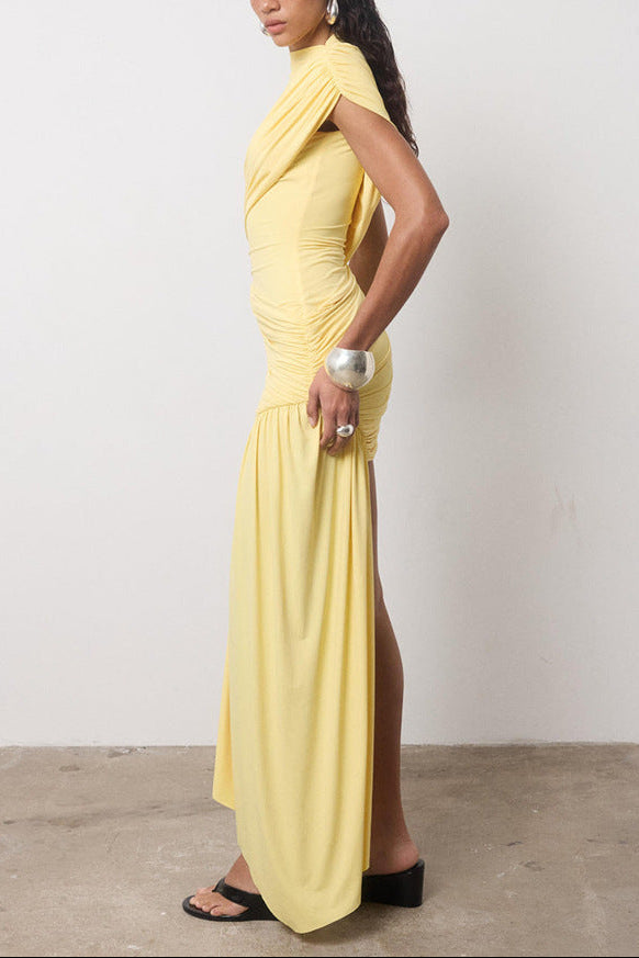 Jenna | Robe de Cocktail Courte Drapée à Fronces et Col Montant pour Femme