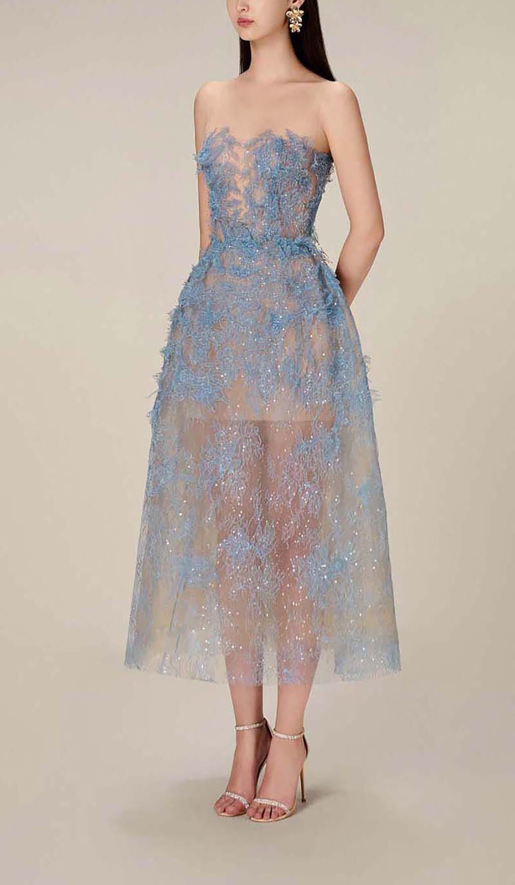 Joelle | Robe de Bal Midi en Dentelle Florale Brodée pour Femme