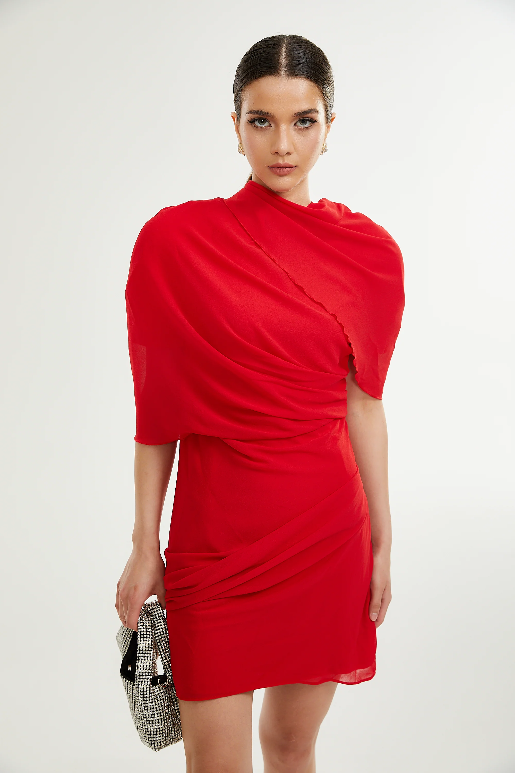 Josephine | Robe Courte Drapée en Mousseline pour Femme