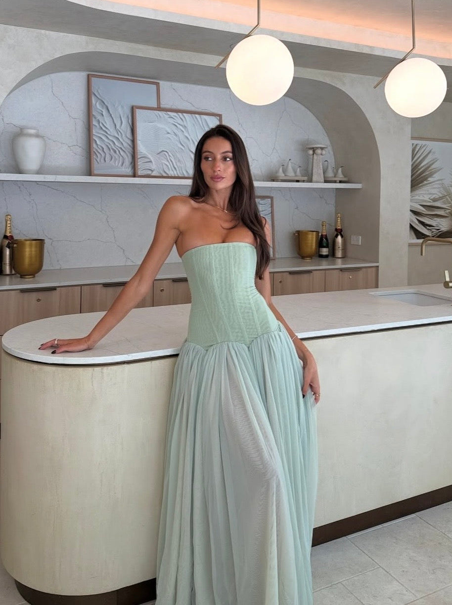 Judith | Robe D'Invitée de Mariage Maxi Style Corset Sans Manches pour Femmes