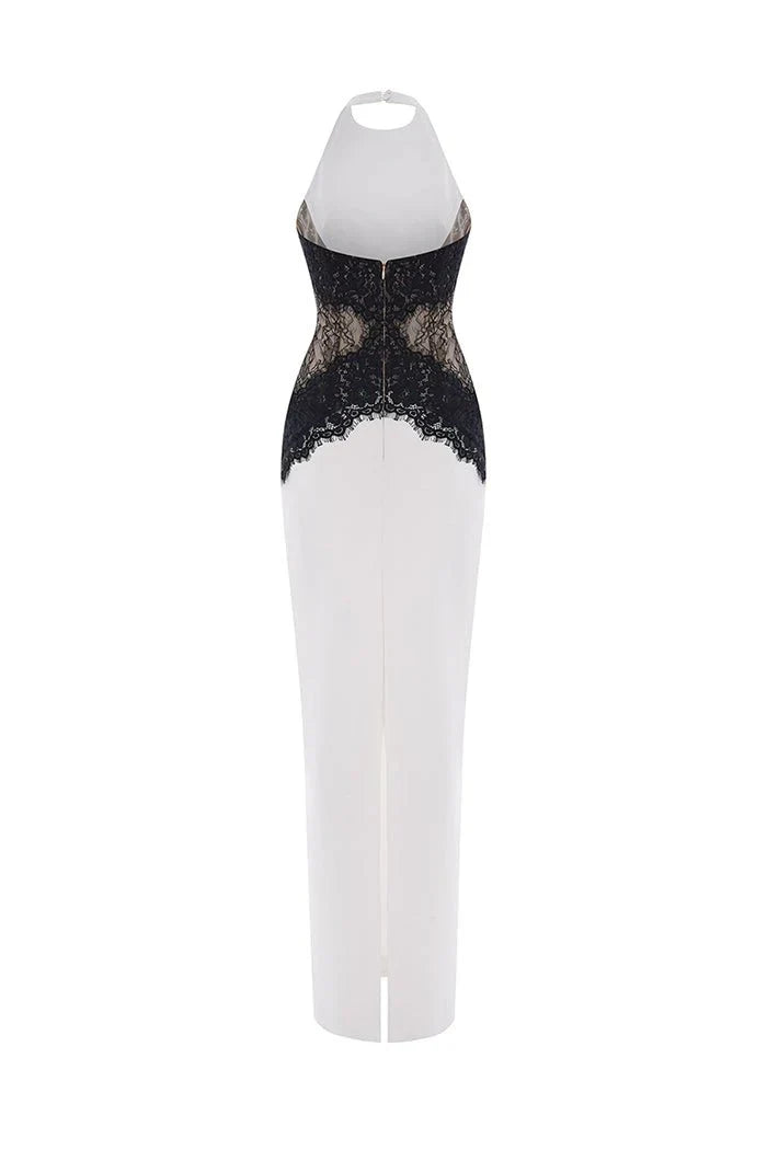 Kaira | Robe Maxi en Dentelle dos Nu à Col Licou Montant pour Femmes