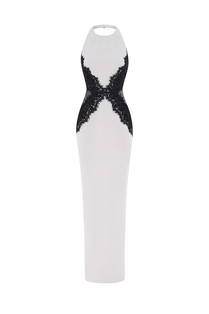 Kaira | Robe Maxi en Dentelle dos Nu à Col Licou Montant pour Femmes