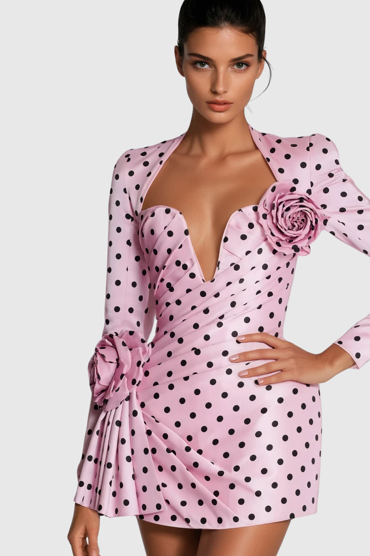 Lenora | Mini-Robe Froncée à Fleurs et Manches Longues pour Femme