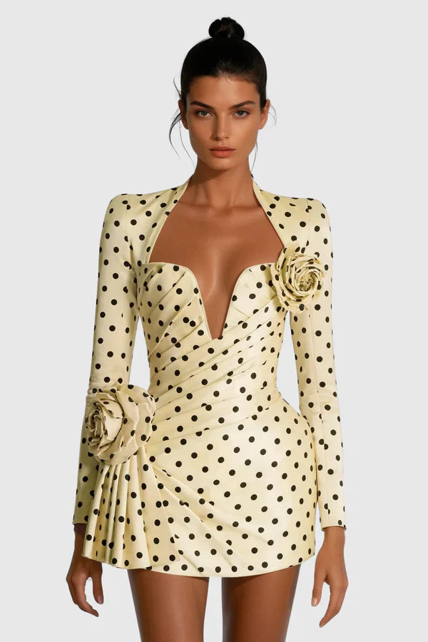 Lenora | Mini-Robe Froncée à Fleurs et Manches Longues pour Femme