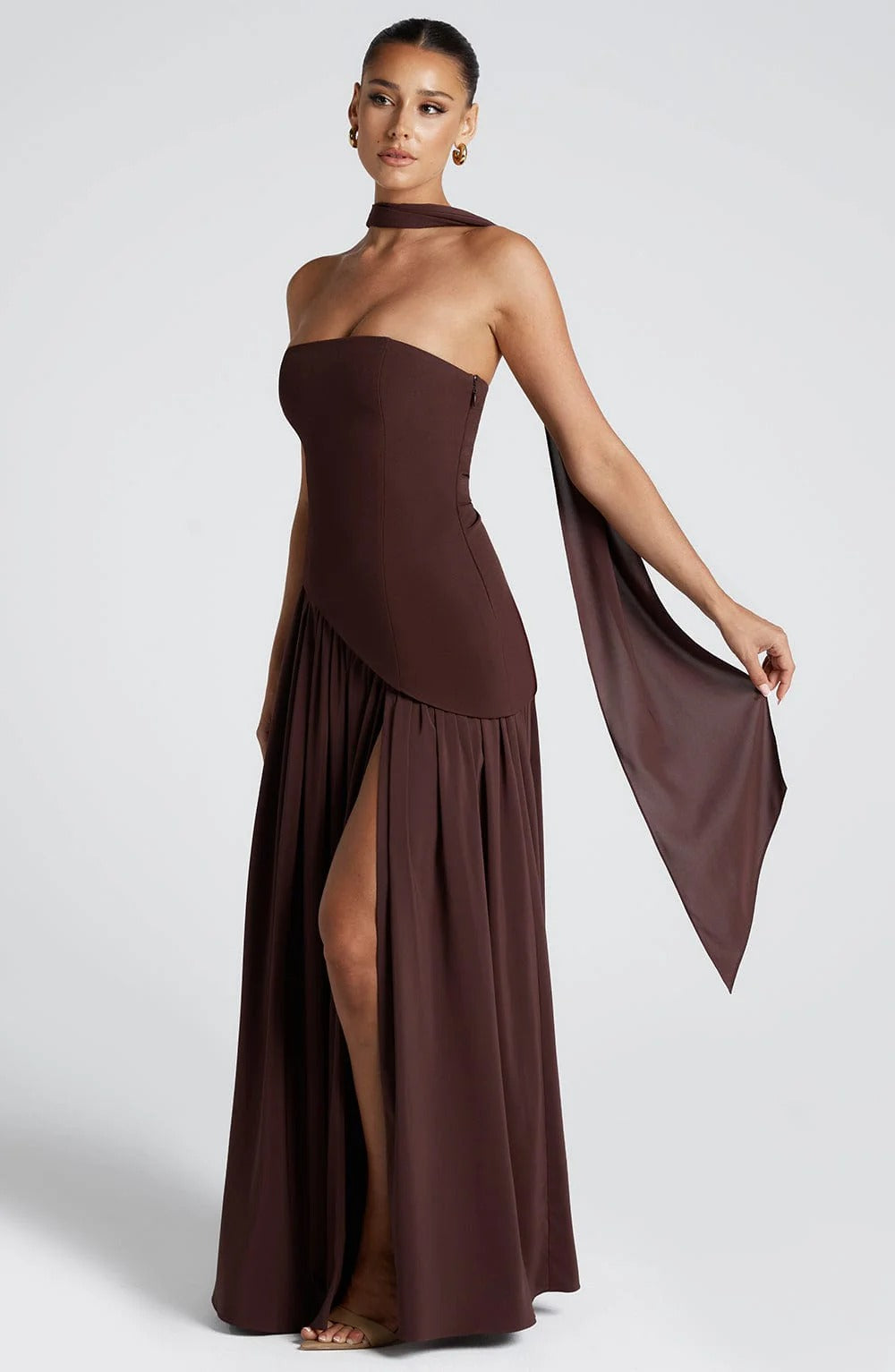 Lucinda | Robe Longue Bustier Avec Écharpe pour Invitée de Mariage