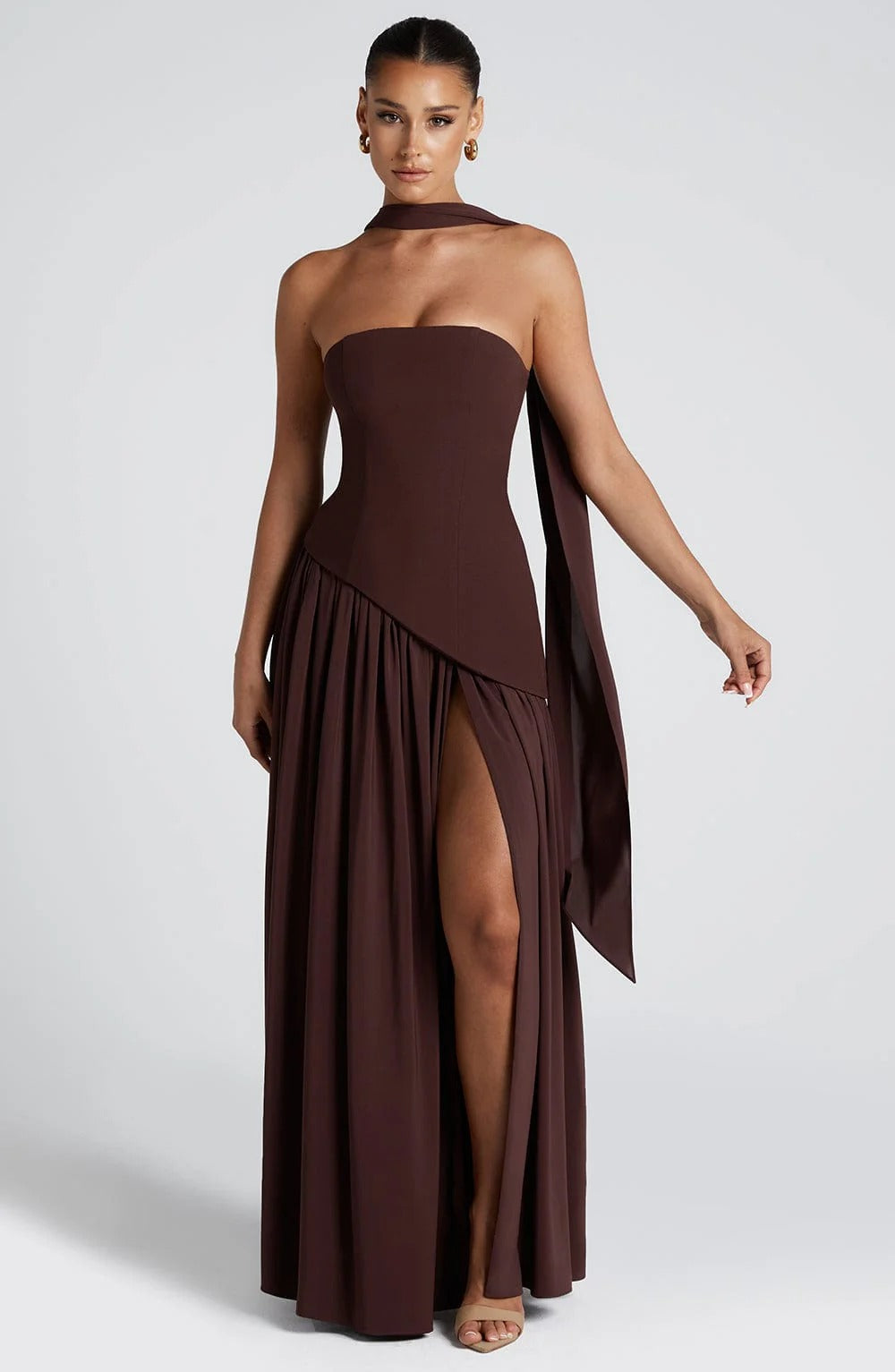 Lucinda | Robe Longue Bustier Avec Écharpe pour Invitée de Mariage