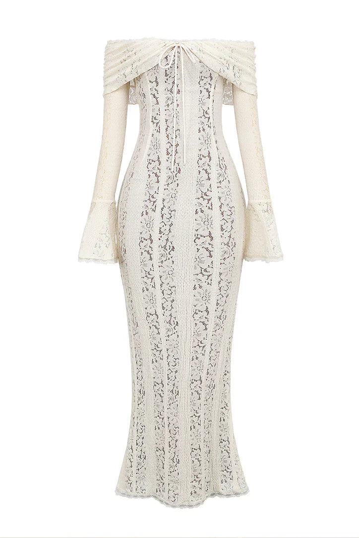 Lucy | Robe D'Été Longue en Dentelle à Épaules Dénudées pour Femme
