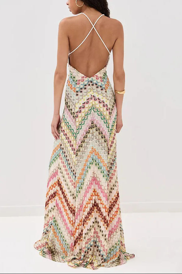 Marie | Robe Longue en Crochet à Fines Bretelles Col en V pour Femme