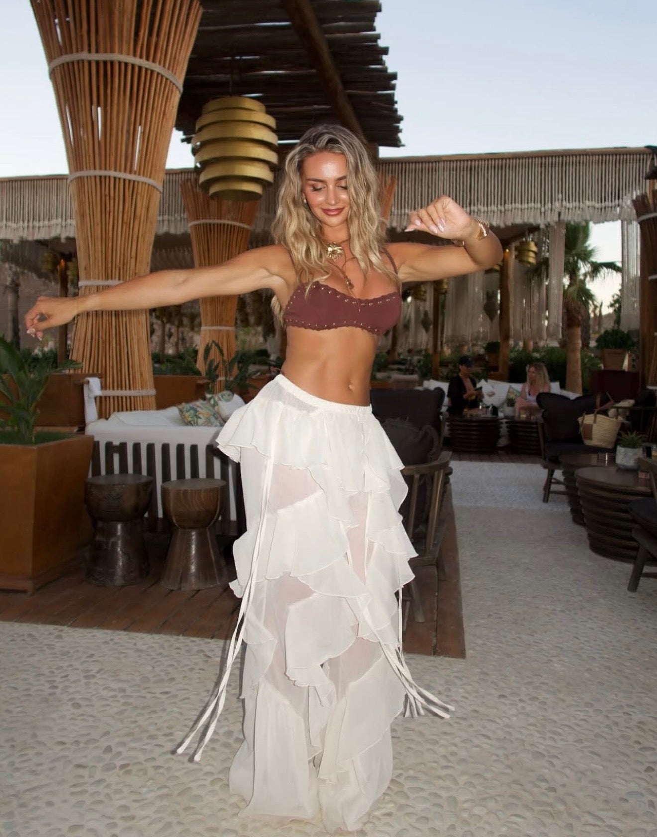 Marley | Pantalon Large à Volants Transparents Taille Haute pour Femme